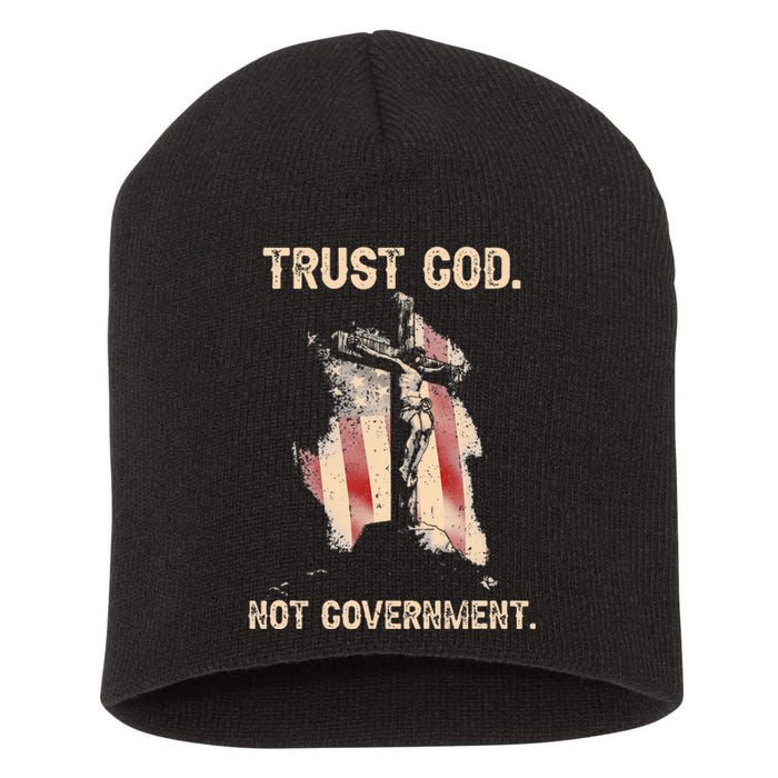 Trust God Not Government Christian Faith Cross Us Flag Short Acrylic Beanie