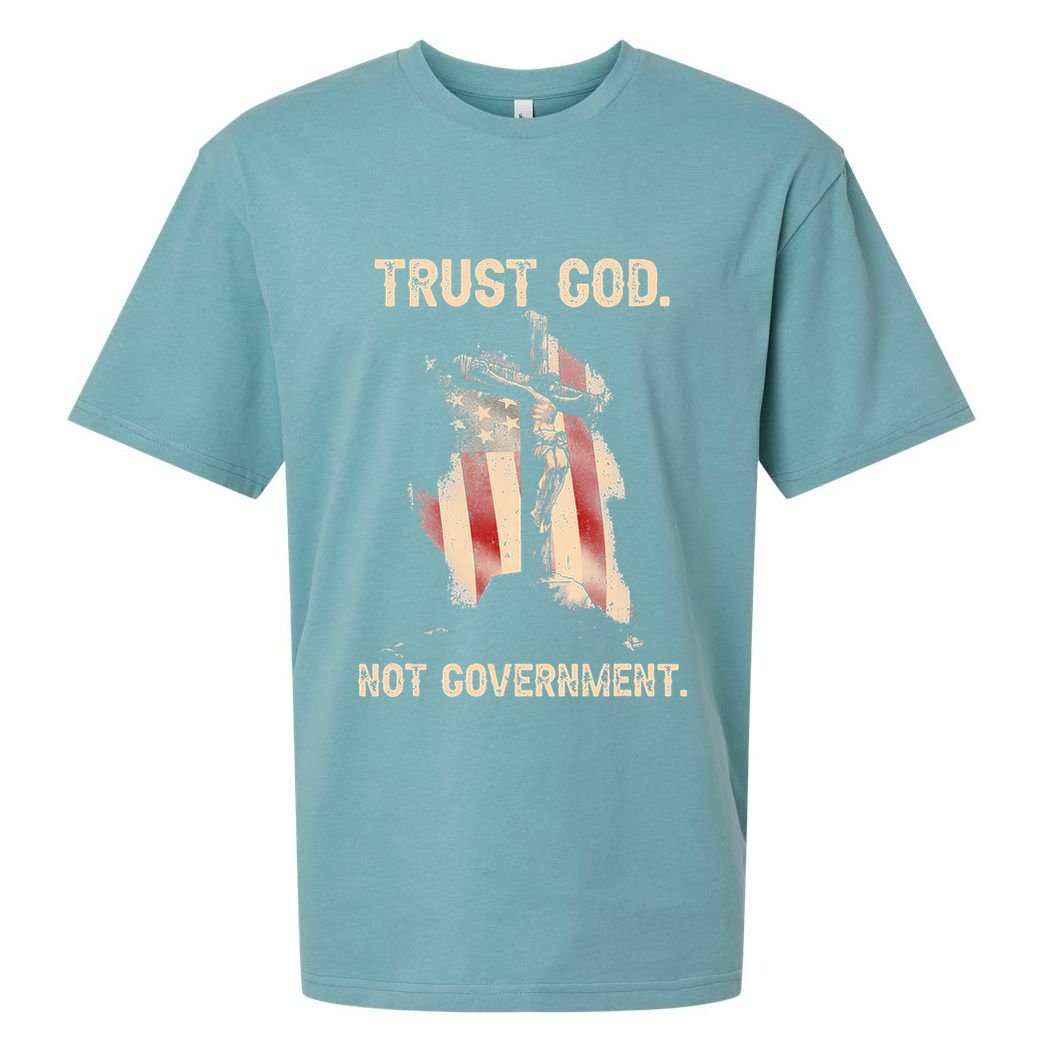 Trust God Not Government Christian Faith Cross Us Flag Sueded Cloud Jersey T-Shirt