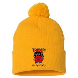 Trump Girl No Apologies Patriotic American Pom Pom 12in Knit Beanie