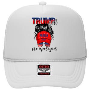 Trump Girl No Apologies Patriotic American High Crown Mesh Back Trucker Hat