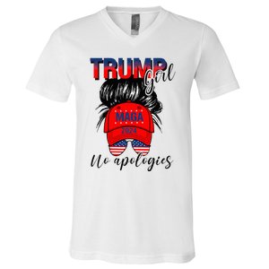 Trump Girl No Apologies Patriotic American V-Neck T-Shirt