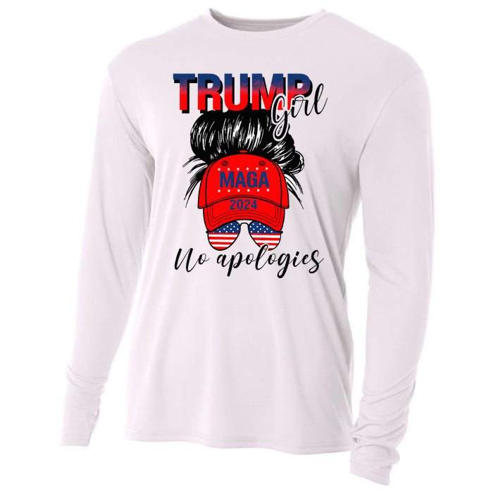 Trump Girl No Apologies Patriotic American Cooling Performance Long Sleeve Crew