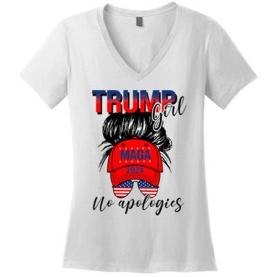 Trump Girl No Apologies Patriotic American Women's V-Neck T-Shirt