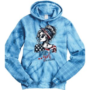 Trump Girl No Apologies Messy Bun Trump 2024 American Flag Tie Dye Hoodie