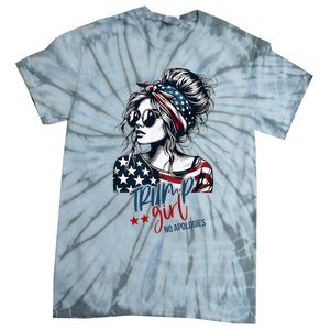 Trump Girl No Apologies Messy Bun Trump 2024 American Flag Tie-Dye T-Shirt