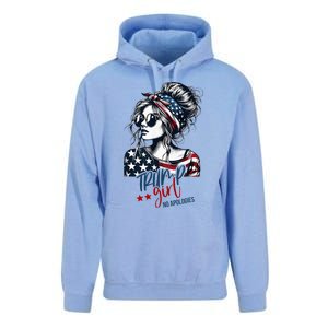 Trump Girl No Apologies Messy Bun Trump 2024 American Flag Unisex Surf Hoodie