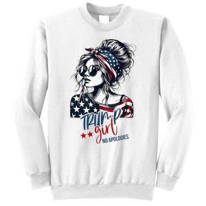 Trump Girl No Apologies Messy Bun Trump 2024 American Flag Sweatshirt