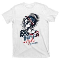 Trump Girl No Apologies Messy Bun Trump 2024 American Flag T-Shirt