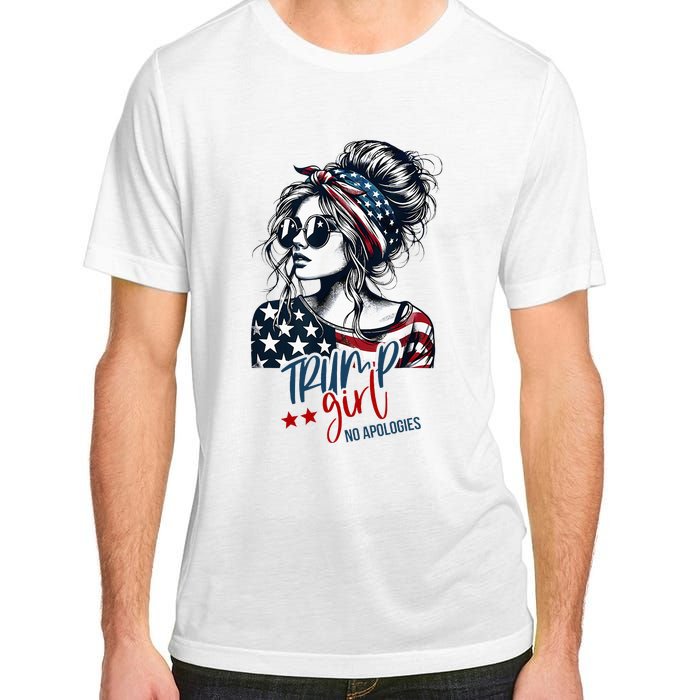 Trump Girl No Apologies Messy Bun Trump 2024 American Flag Adult ChromaSoft Performance T-Shirt