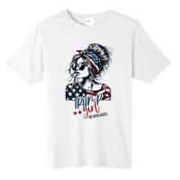 Trump Girl No Apologies Messy Bun Trump 2024 American Flag Tall Fusion ChromaSoft Performance T-Shirt