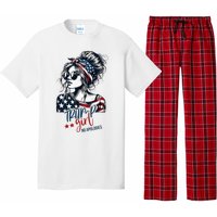 Trump Girl No Apologies Messy Bun Trump 2024 American Flag Pajama Set