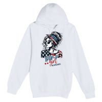 Trump Girl No Apologies Messy Bun Trump 2024 American Flag Premium Pullover Hoodie