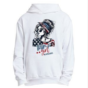 Trump Girl No Apologies Messy Bun Trump 2024 American Flag Urban Pullover Hoodie