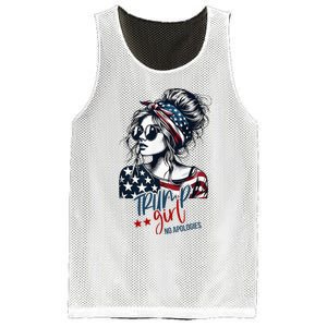 Trump Girl No Apologies Messy Bun Trump 2024 American Flag Mesh Reversible Basketball Jersey Tank