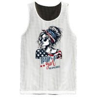 Trump Girl No Apologies Messy Bun Trump 2024 American Flag Mesh Reversible Basketball Jersey Tank