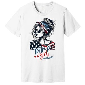 Trump Girl No Apologies Messy Bun Trump 2024 American Flag Premium T-Shirt