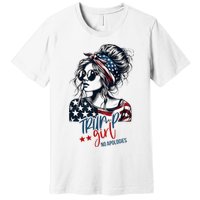 Trump Girl No Apologies Messy Bun Trump 2024 American Flag Premium T-Shirt