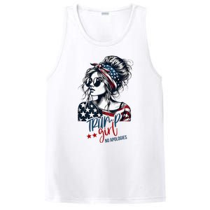 Trump Girl No Apologies Messy Bun Trump 2024 American Flag PosiCharge Competitor Tank