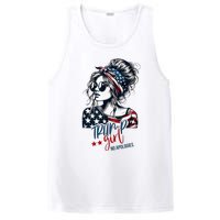 Trump Girl No Apologies Messy Bun Trump 2024 American Flag PosiCharge Competitor Tank