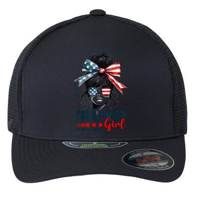 Trump Girl No Apologies Messy Bun Sunglasses Trump 2024 Usa Flexfit Unipanel Trucker Cap