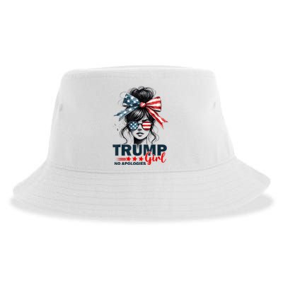 Trump Girl No Apologies Messy Bun Sunglasses Trump 2024 Usa Sustainable Bucket Hat