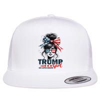 Trump Girl No Apologies Messy Bun Sunglasses Trump 2024 Usa Flat Bill Trucker Hat