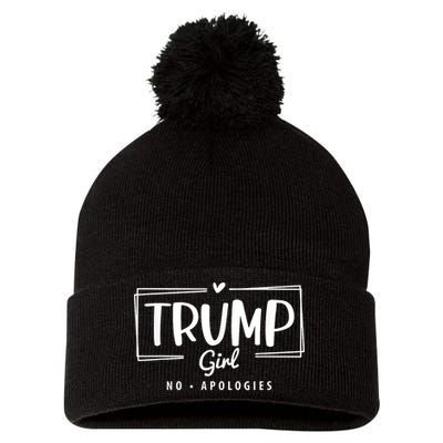 Trump Girl No Apologies Election 2024 Pom Pom 12in Knit Beanie