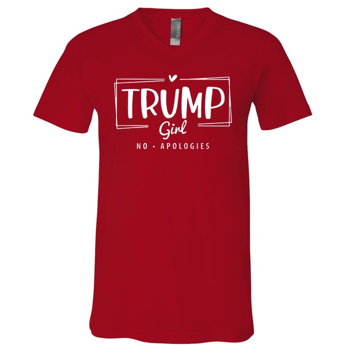 Trump Girl No Apologies Election 2024 V-Neck T-Shirt