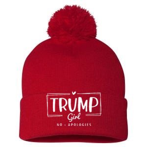 Trump Girl No Apologies Election 2024 Pom Pom 12in Knit Beanie