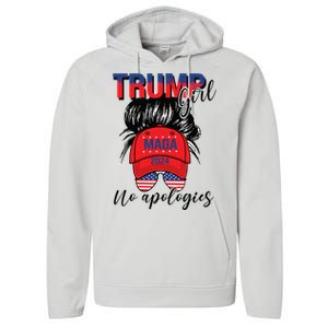 Trump Girl No Apologies Patriotic American Performance Fleece Hoodie