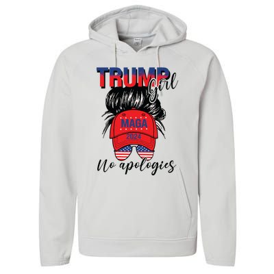 Trump Girl No Apologies Patriotic American Performance Fleece Hoodie