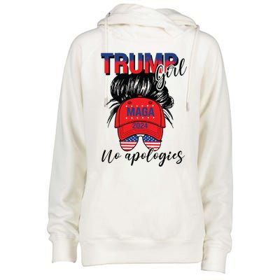 Trump Girl No Apologies Patriotic American Womens Funnel Neck Pullover Hood