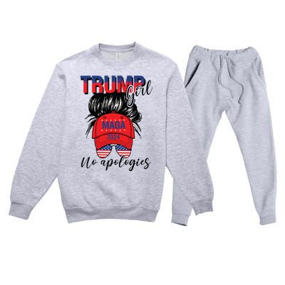 Trump Girl No Apologies Patriotic American Premium Crewneck Sweatsuit Set