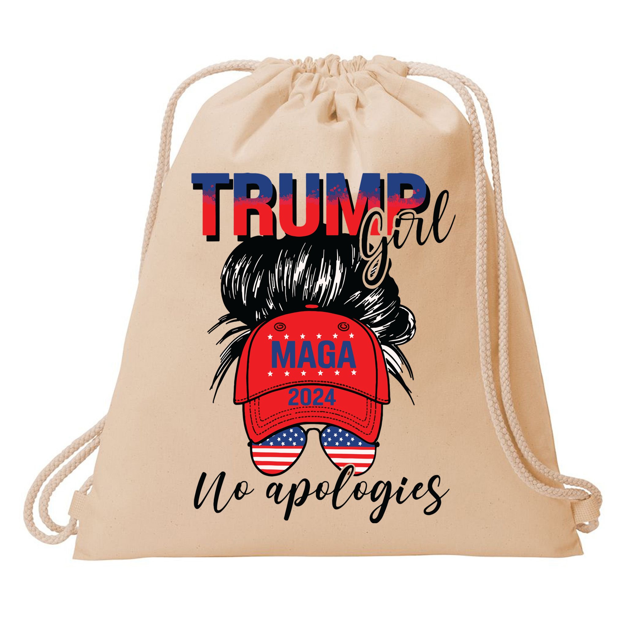 Trump Girl No Apologies Patriotic American Drawstring Bag