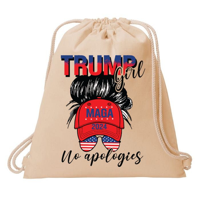 Trump Girl No Apologies Patriotic American Drawstring Bag