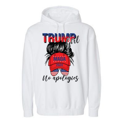 Trump Girl No Apologies Patriotic American Garment-Dyed Fleece Hoodie