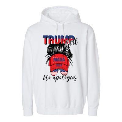 Trump Girl No Apologies Patriotic American Garment-Dyed Fleece Hoodie