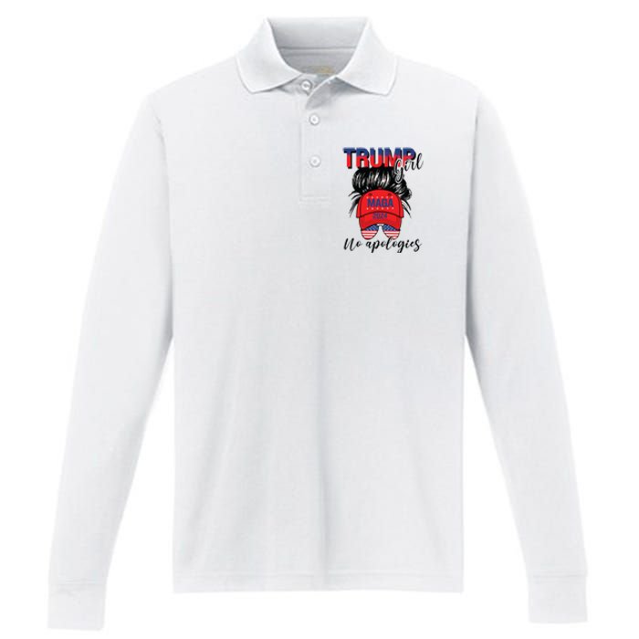 Trump Girl No Apologies Patriotic American Performance Long Sleeve Polo