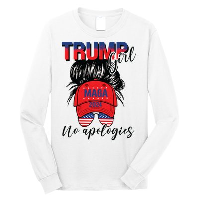 Trump Girl No Apologies Patriotic American Long Sleeve Shirt
