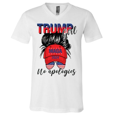 Trump Girl No Apologies Patriotic American V-Neck T-Shirt