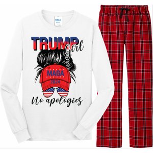 Trump Girl No Apologies Patriotic American Long Sleeve Pajama Set