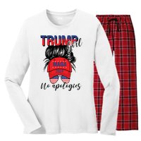 Trump Girl No Apologies Patriotic American Women's Long Sleeve Flannel Pajama Set 