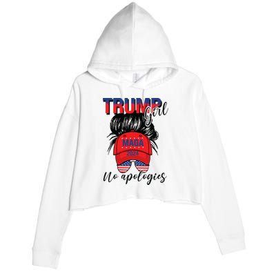 Trump Girl No Apologies Patriotic American Crop Fleece Hoodie