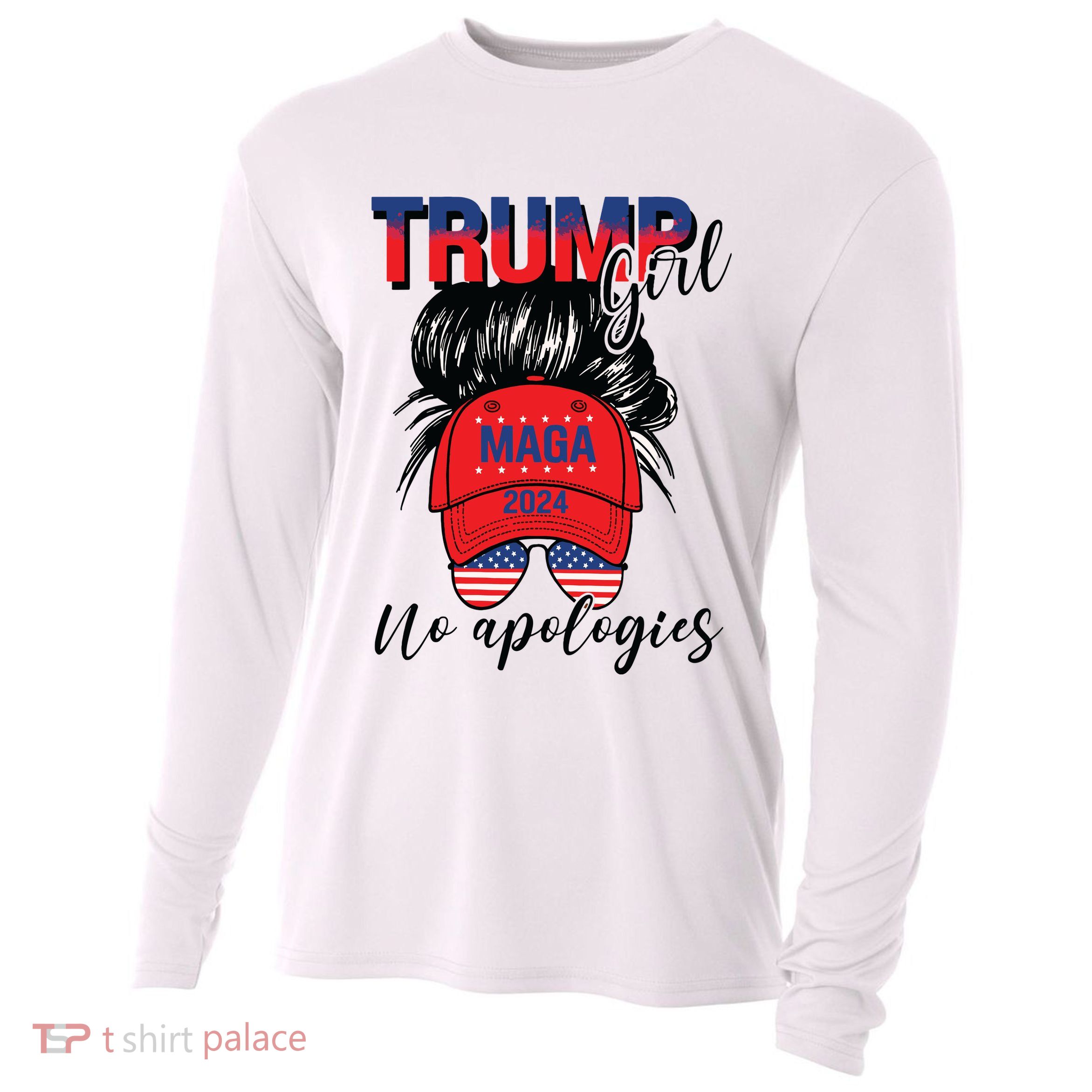 Trump Girl No Apologies Patriotic American Cooling Performance Long Sleeve Crew