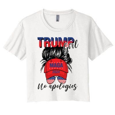 Trump Girl No Apologies Patriotic American Women's Crop Top Tee