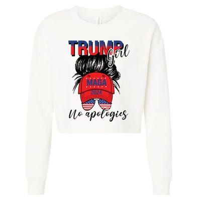 Trump Girl No Apologies Patriotic American Cropped Pullover Crew