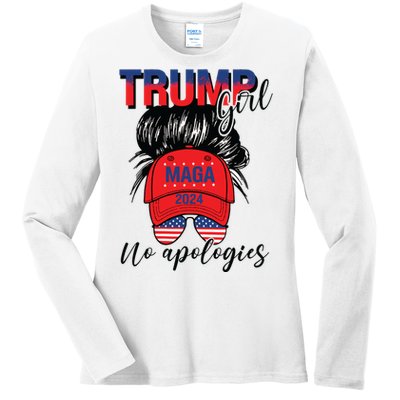 Trump Girl No Apologies Patriotic American Ladies Long Sleeve Shirt