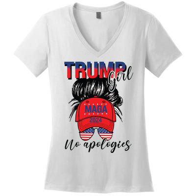 Trump Girl No Apologies Patriotic American Women's V-Neck T-Shirt