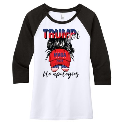 Trump Girl No Apologies Patriotic American Women's Tri-Blend 3/4-Sleeve Raglan Shirt