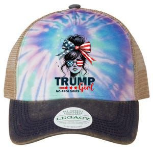 Trump Girl No Apologies Messy Bun Sunglasses Trump 2024 Legacy Tie Dye Trucker Hat